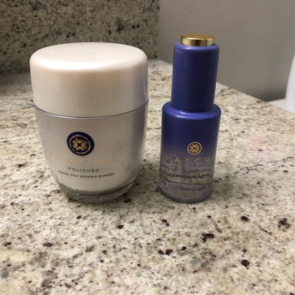 Tatcha rice exfoliating powder and Camellia oil